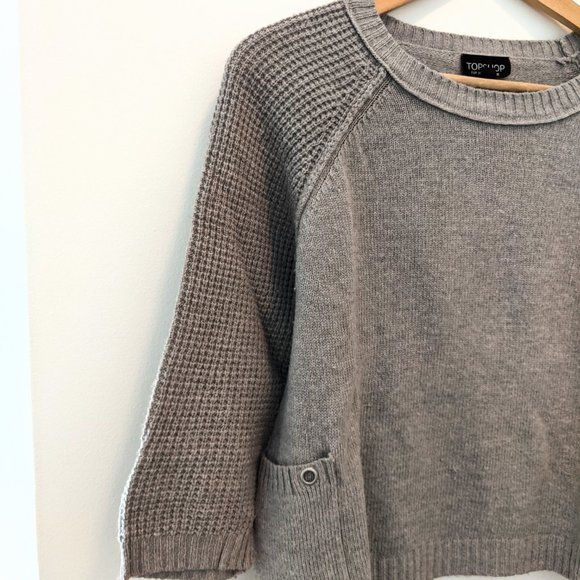 Top shop grey lambswool angora raglan crop sweater boxy oversized S, M - Picture 2 of 3